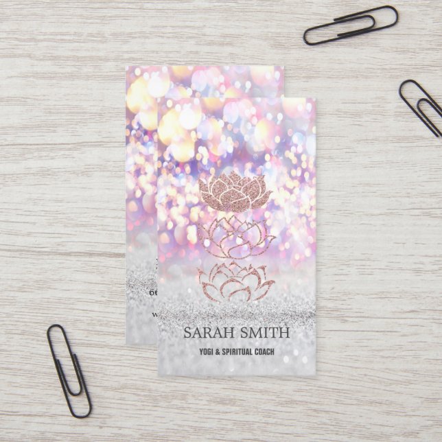 Carte De Visite Élégant Cute Elegant Bokeh Diamonds Lotus (Devant/Arrière en situation)