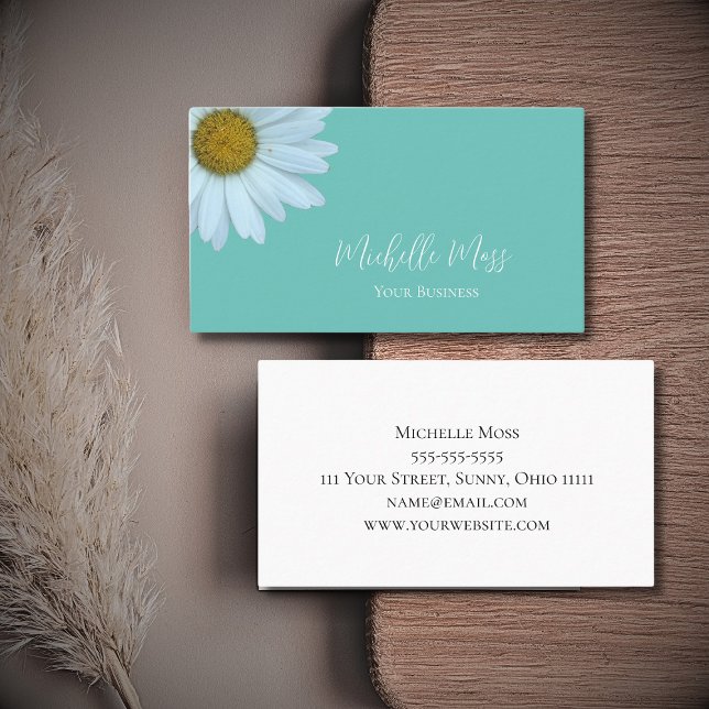 Carte De Visite Elégant Daisy Bloom Botanique tendance Turquoise v (Créateur téléchargé)