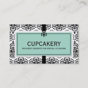 CARTE DE VISITE élégant damask noir menthe vert