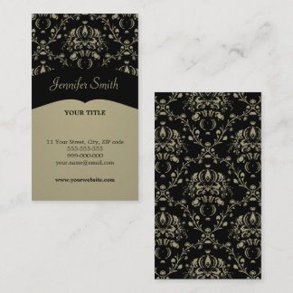 Carte de visite élégant damassé kaki/noire
