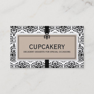 CARTE DE VISITE élégant damassé noir latte brun