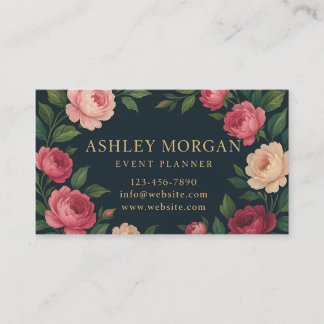 Carte De Visite Elegant Dark Floral Business Card with Roses 