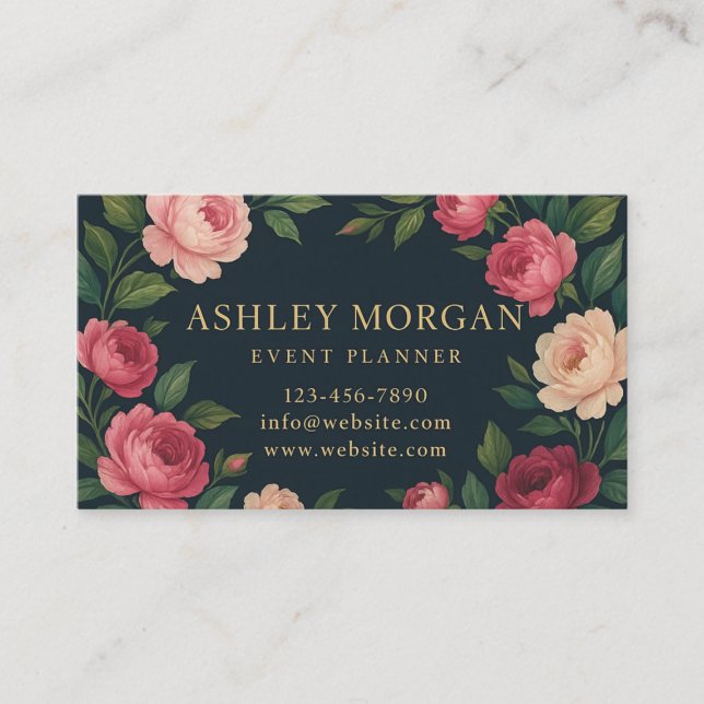 Carte De Visite Elegant Dark Floral Business Card with Roses  (Devant)
