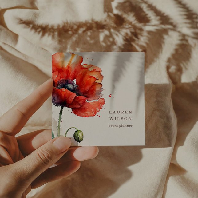 Carte de visite élégant de la fleur de pavot rouge (Créateur téléchargé)