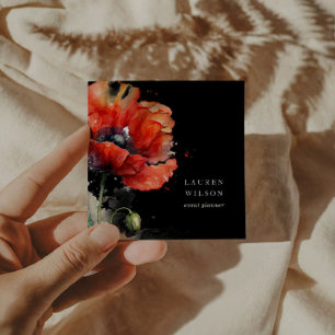 Carte de visite élégant de la fleur de pavot rouge