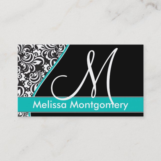 Carte de visite élégant de monogramme - Teal (Devant)
