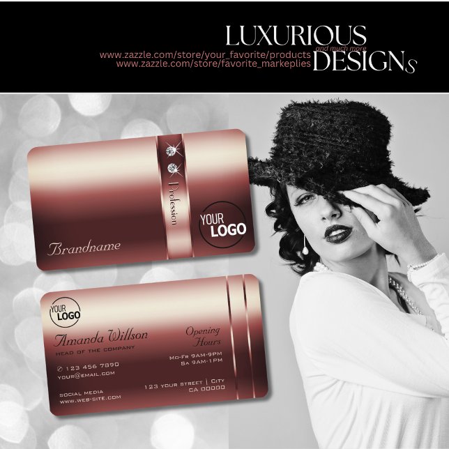 Carte De Visite Élégant décor Bourgogne Diamants chatoyants ajoute (Créateur téléchargé)