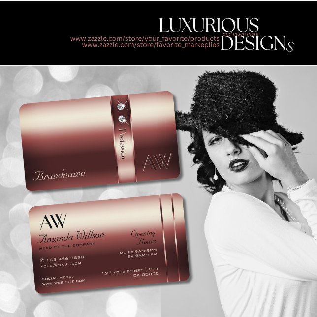 Carte De Visite Élégant Décor Bourgogne Monogramme Diamants Chimiq (Créateur téléchargé)