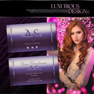 Carte De Visite Élégant dégradé violet avec strass monogramme