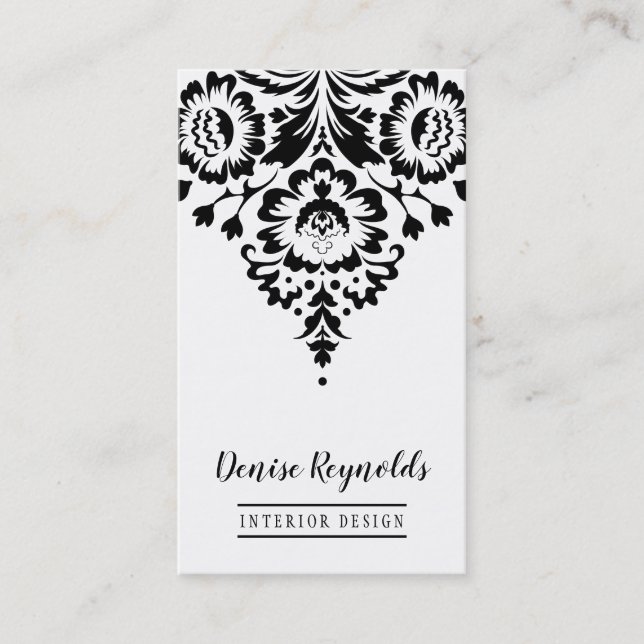 CARTE DE VISITE élégant design damassé noir blanc (Devant)