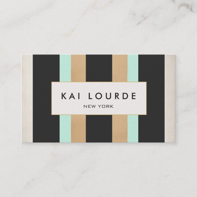 Carte De Visite Elégant design moderne Black Turquoise Stripes (Devant)
