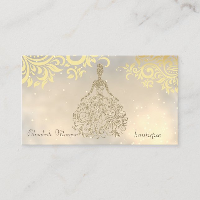 Carte De Visite Élégant Design Moderne Fleurs Or, Robe Parties sci (Devant)