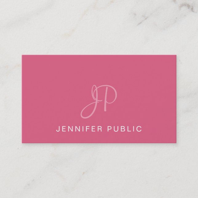 Carte De Visite Elégant Design Monogrammé Tendance Blush Pink Plai (Devant)