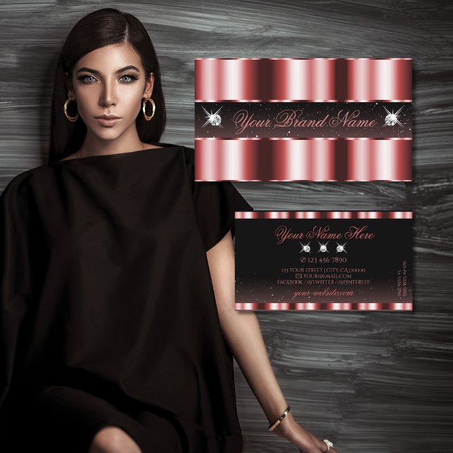 Carte De Visite Élégant Diamants brillants rouges et noirs (Créateur téléchargé)