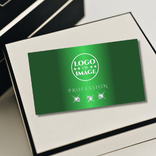 Carte De Visite Élégant Diamants étincelants d'argent vert avec lo