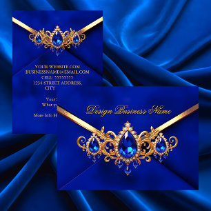 Carte De Visite Élégant Diamants Pierreries Or Bleu Royal