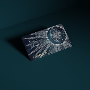 Carte De Visite Élégant Doodle Mandala Blue Moon Silver