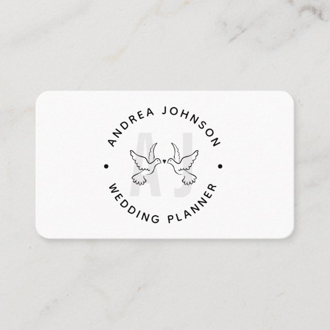 Carte De Visite Elegant Doves Inséparables Logo Monogram Mariage (Devant)