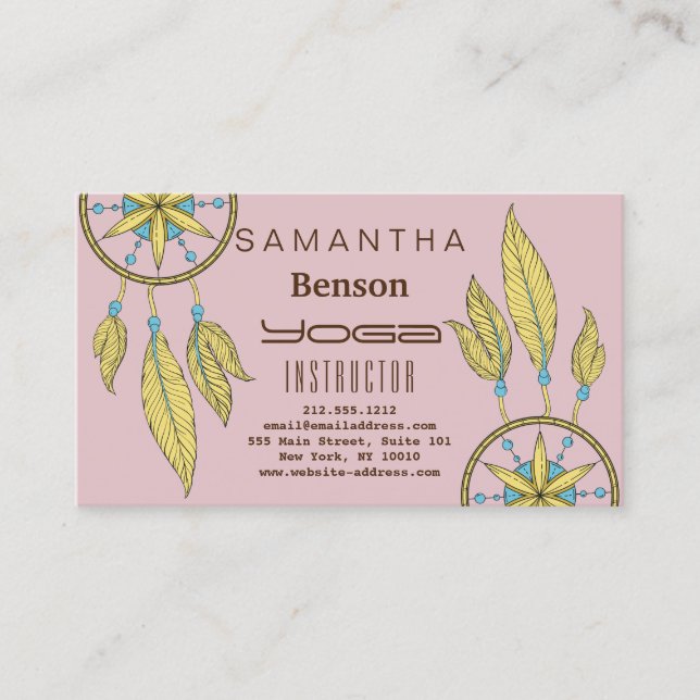 Carte De Visite Elégant Dream Catcher Feathers Yoga Instructor (Devant)