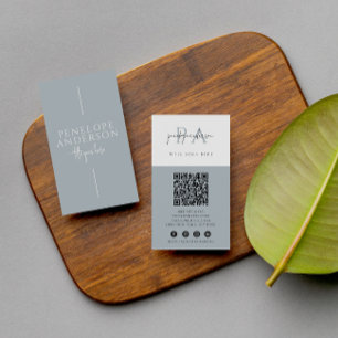 Carte De Visite Elégant Dusty Blue Neutral QR Code Boho Moderne