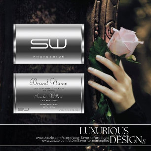 Carte De Visite Elégant effet argent moderne Monogramme profession