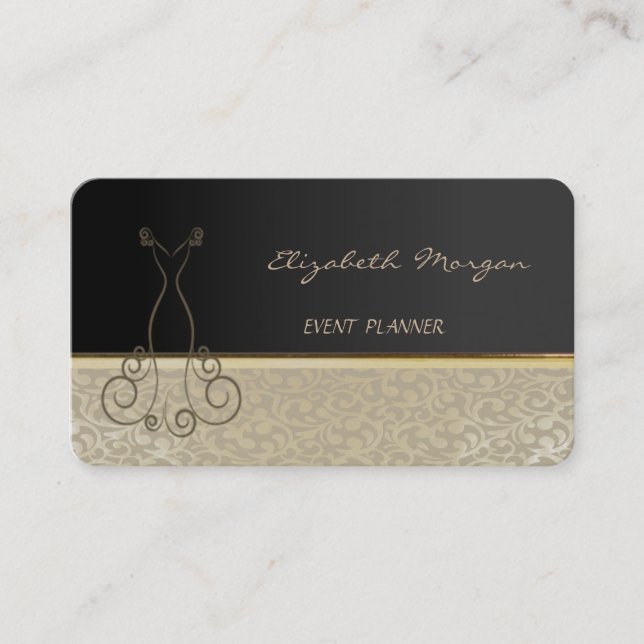 Carte De Visite Élégant  Élégant Chic,Damas,Noir,Robe (Devant)