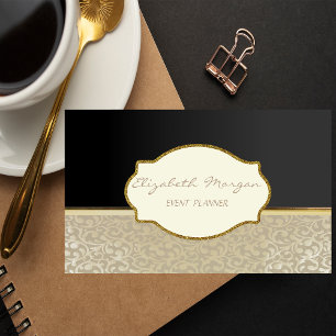 Carte De Visite Élégant Élégant Chic,Damask,Noir,Cadre