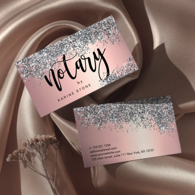Carte De Visite Elégant élégant parties scintillant argent notaire (Créateur téléchargé)