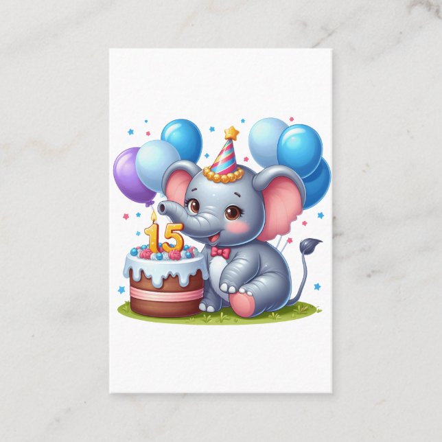 Carte De Visite Élégant éléphant 15e anniversaire (Devant)