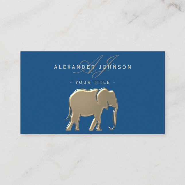 Carte De Visite Élégant Éléphant Or Classique Bleu Professionnel (Devant)