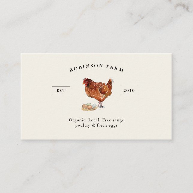 Carte De Visite Élégant élevage de poulets et d'oeufs frais (Devant)