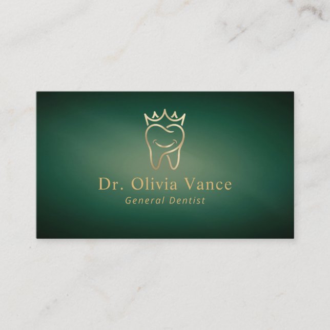 Carte De Visite Elegant Emerald Green Gold Tooth Dentistry (Devant)