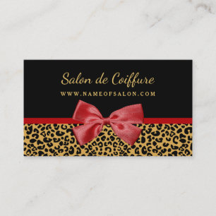 Carte De Visite Élégant Empreinte de léopard Or Avec Coiffeur Roug