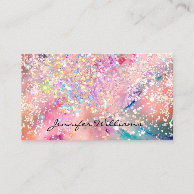 Carte De Visite Élégant Encre d'alcool Parties scintillant hologra (Devant)
