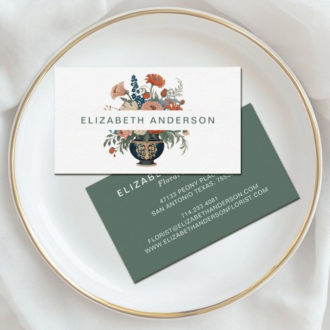 Carte De Visite Élégant et élégant floral (An elegant floral vase business card design, great for a florist or interior designer)