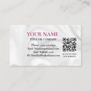 Carte De Visite Élégant et Fonctionnel Code QR en Marbre Blanc