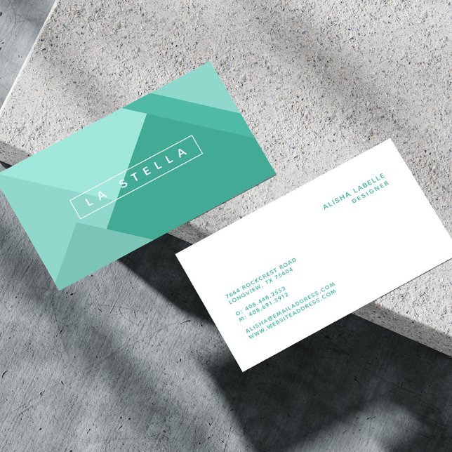 Carte De Visite Elégant et tendance tons verts de menthe géométriq (Elegant & Trendy Geometric Mint Green Shades Business Card)