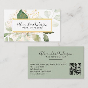 Carte De Visite Elégant Eucalyptus Aquarelle Or Vert