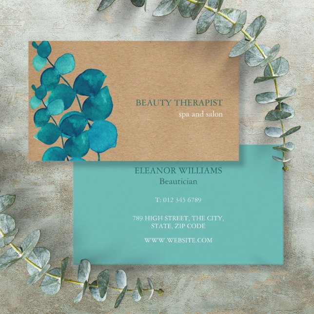 Carte De Visite Elégant Eucalyptus Feuille Rustic Kraft (Elegant Eucalyptus Leaves Rustic Kraft Business Card)