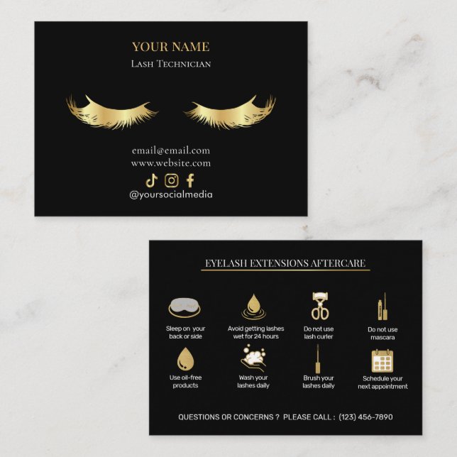 Carte De Visite Elegant Eyelash Extensions Lash Aftercare (Devant / Derrière)