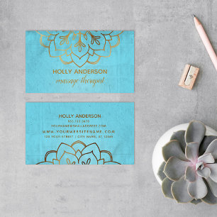Carte De Visite Elégant Faux Gold Foil Mandala avec Texture & Aqua