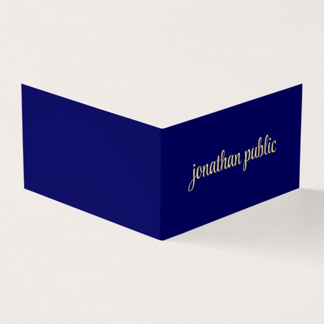 Carte De Visite Élégant Faux Gold Script Texte Marine plié (Extérieur)