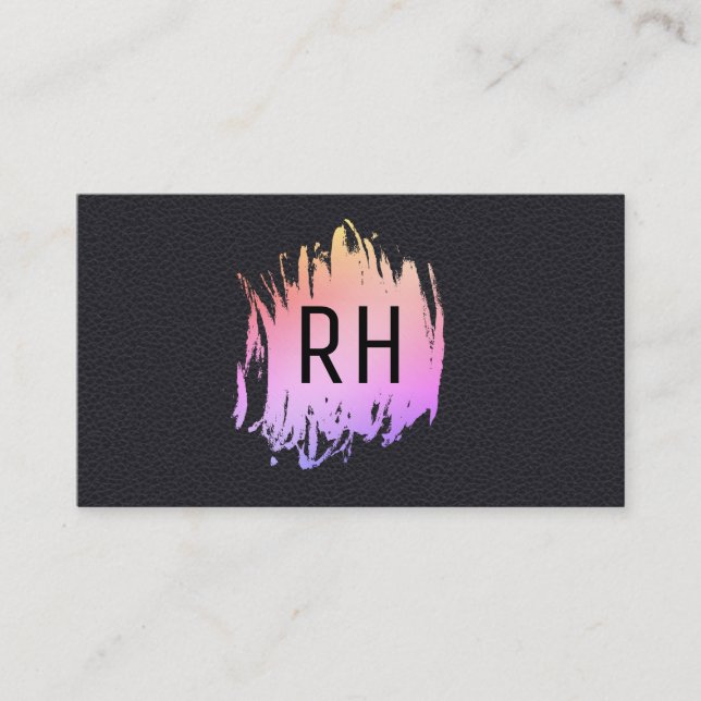 Carte De Visite Élégant Faux noir cuir brossé couleur Monogramme (Devant)