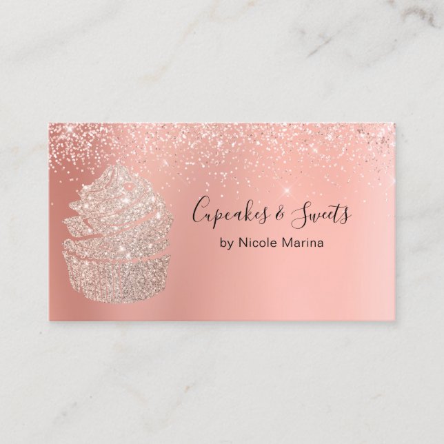 Carte De Visite Élégant Faux Rose Gold Cupcake Sweets Boulangerie (Devant)