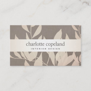 Carte De Visite Elégant Feuille chic Design d'intérieur Taupe Natu