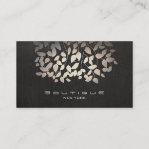 Carte De Visite Elégant Feuilles Faux Foil et lin noir