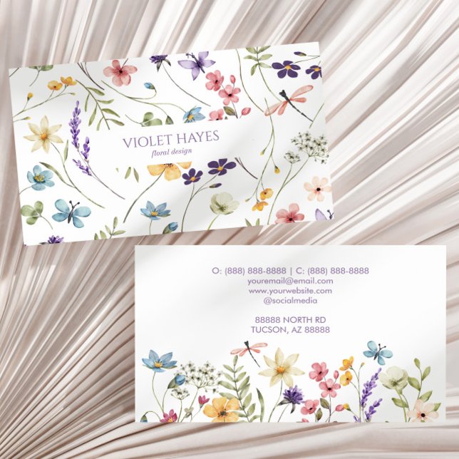 Carte De Visite Élégant Fleur sauvage Fleur sauvage Floral Custom (Créateur téléchargé)