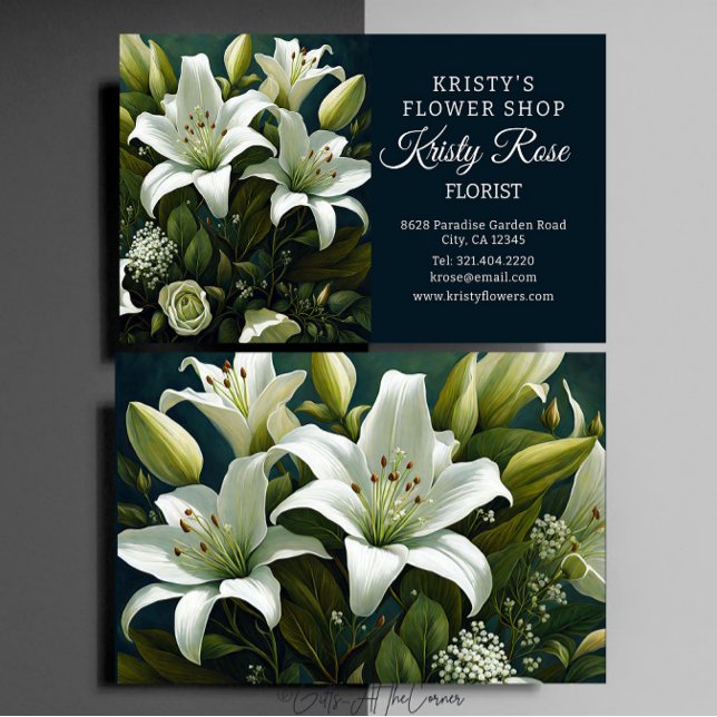 Carte De Visite Élégant fleuriste blanc Lily (Créateur téléchargé)