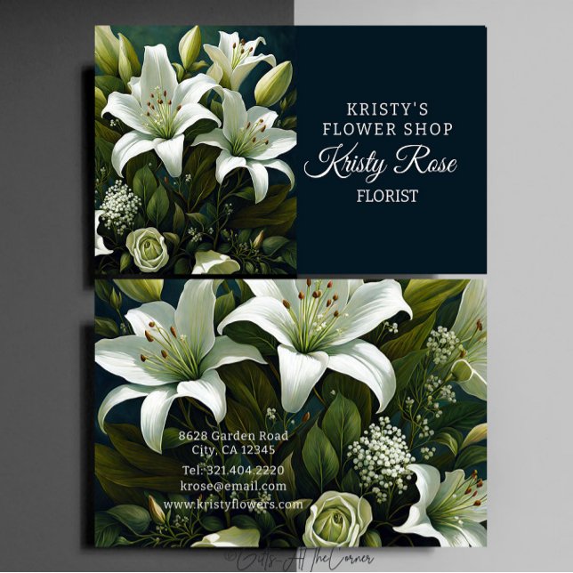 Carte De Visite Élégant fleuriste blanc Lily (Créateur téléchargé)