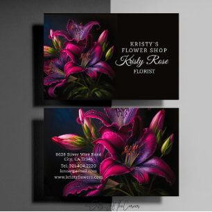 Carte De Visite Élégant fleuriste Fuchsia Rouge Bourgogne Lily
